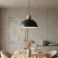 Kaki hanglamp hout 1-lichts zwart naturel medium