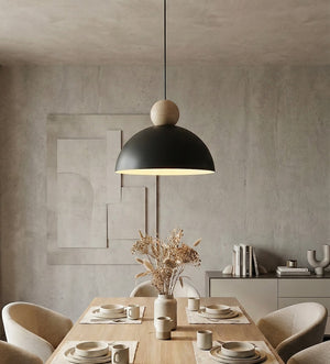 Kaki pendant lamp wood 1-light black natural medium