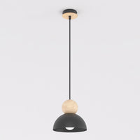Kaki hanglamp hout 1-lichts zwart naturel klein