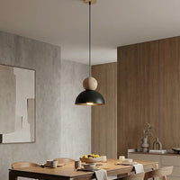 Kaki hanglamp hout 1-lichts zwart naturel klein