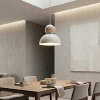 Kaki hanglamp hout 1-lichts wit naturel klein
