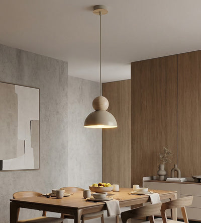 Kaki hanglamp hout 1-lichts mokka naturel klein