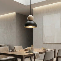 Kaki hanglamp hout 1-lichts zwart naturel klein