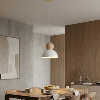 Kaki hanglamp hout 1-lichts wit naturel klein