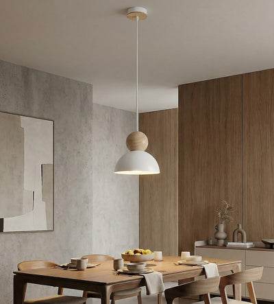Kaki hanglamp hout 1-lichts wit naturel klein