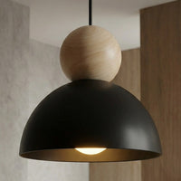 Kaki hanglamp hout 1-lichts zwart naturel klein