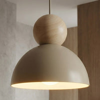Kaki hanglamp hout 1-lichts mokka naturel klein