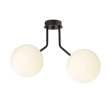 NOVA 2-lichts plafondlamp - Wit glas - Zwart frame