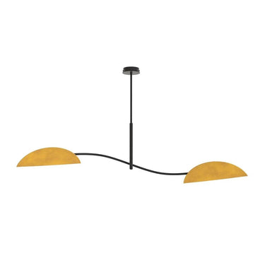 LOTUS 2-lichts hanglamp - Mosterd textiel - Zwart frame