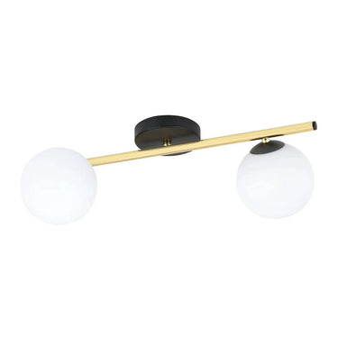 SHINE 2-lichts plafondlamp - Wit glas - Zwart-goud frame