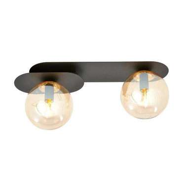 PLAZA 2-lichts plafondlamp - Amber glas - Zwart frame