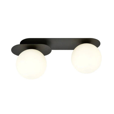 PLAZA 2-lichts plafondlamp - Wit glas - Zwart frame