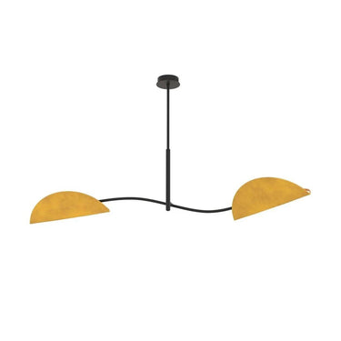 LOTUS 2-lichts hanglamp - Mosterd textiel - Zwart frame