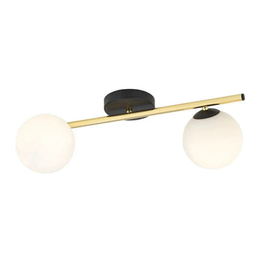 SHINE 2-lichts plafondlamp - Wit glas - Zwart-goud frame