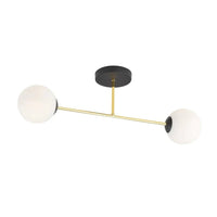 Emibig MAGNUM 2-lichts plafondlamp - Wit glas - Zwart goud