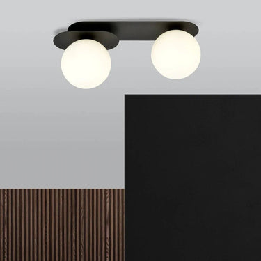 PLAZA 2-lichts plafondlamp - Wit glas - Zwart frame