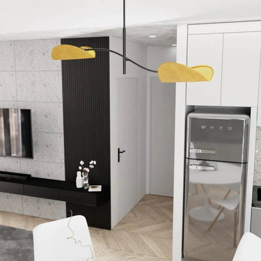 LOTUS 2-lichts hanglamp - Mosterd textiel - Zwart frame