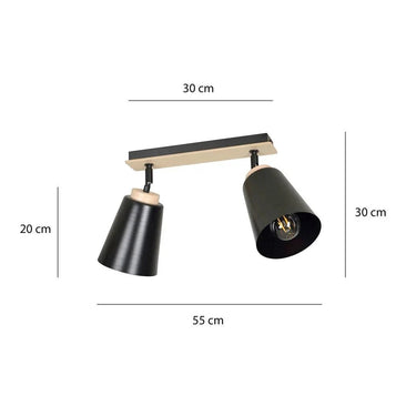 ATLAS 2-lichts plafondlamp - Zwart hout