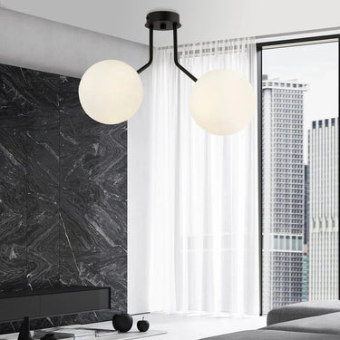 NOVA 2-lichts plafondlamp - Wit glas - Zwart frame