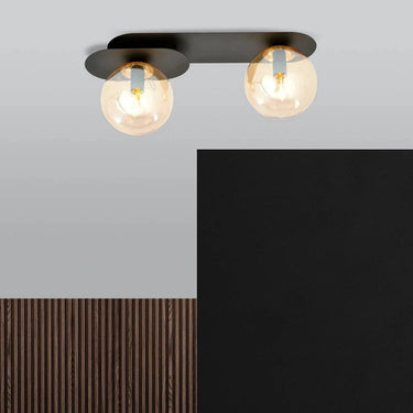 PLAZA 2-lichts plafondlamp - Amber glas - Zwart frame