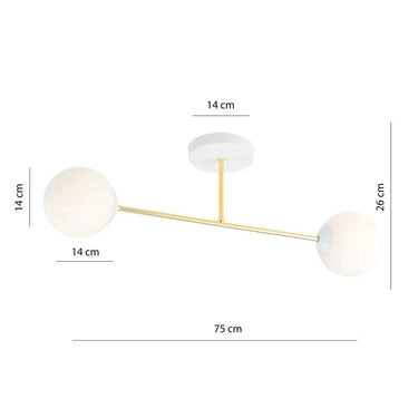 MAGNUM 2-lichts plafondlamp - Wit glas - Goud frame