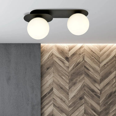PLAZA 2-lichts plafondlamp - Wit glas - Zwart frame