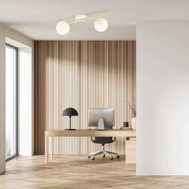 SPLENDI 2-lichts plafondlamp - Wit glas - Goud frame