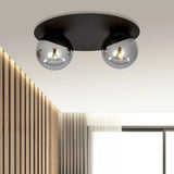 Mooier Thuis - SOLAR 2-lichts plafondlamp - Smoked glas plafondlamp met ronde bol - metaal en glas
