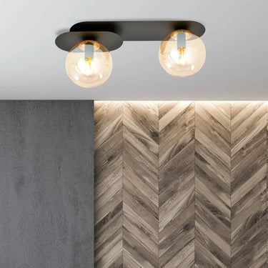PLAZA 2-lichts plafondlamp - Amber glas - Zwart frame