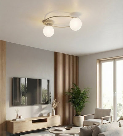 Sopra plafondlamp opaalwit glas 2-lichts mokka