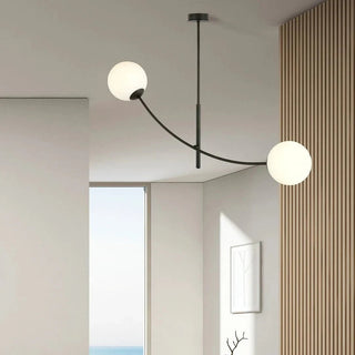 Mooier Thuis - HUNTER 2-lichts hanglamp - Wit glas - Zwart frame hanglamp met ronde bol - 83 cm breed