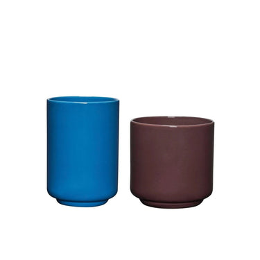 Twee potten bordeaux/blauw (set van 2)
