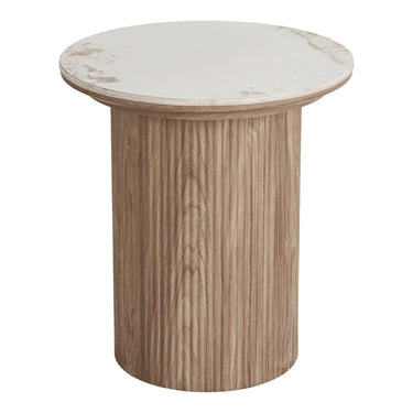 Athens Bijzettafel keramiek wit/bruin Ø45 cm
