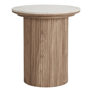 Athens Bijzettafel keramiek wit/bruin Ø45 cm