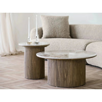 House of Nordic Athens Bijzettafel keramiek wit/bruin Ø45 cm - Mooier Thuis