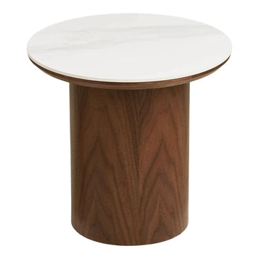 Noli Bijzettafel met keramisch blad - wit/bruin Ø40 cm