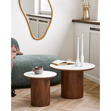 Noli Bijzettafel met keramisch blad - wit/bruin Ø40 cm