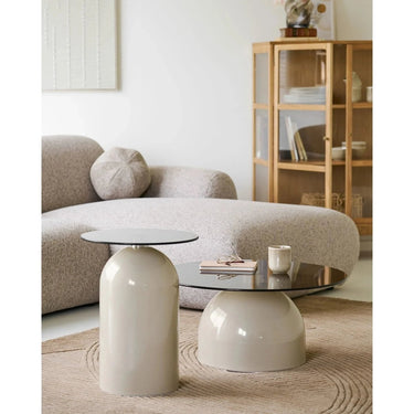 Ravello Bijzettafel van glas beige/grijs Ø40 cm