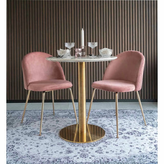 Runder Esstisch Bolzano, Marmoroptik, weiß/messingfarben, Ø70 cm