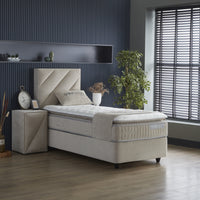 Opbergboxspring Shinebedd Beige – 90x200 cm
