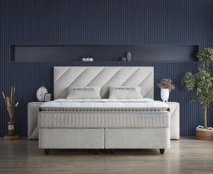 Opbergboxspring Shinebedd Beige – 160x200 cm