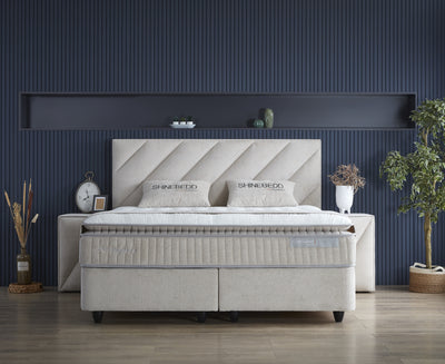 Opbergboxspring Shinebedd Beige – 180x200 cm