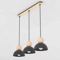 Kaki hanglamp hout 3-lichts zwart naturel