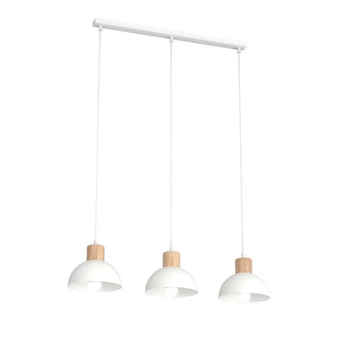 SECO 3-lichts hanglamp - Wit metaal met houten accenten