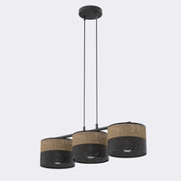 Karbon hanglamp textiel 3-lichts zwart bruin