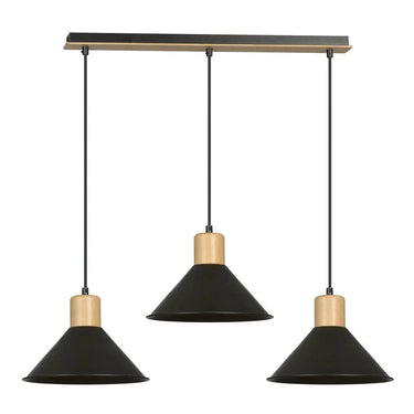 ROWEN 3-lichts hanglamp - Zwart met hout accenten