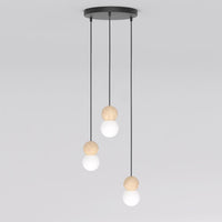 Loop hanglamp wit glas 3-lichts zwart naturel