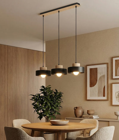 Kivi hanglamp hout 3-lichts zwart