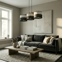 Karbon hanglamp textiel 3-lichts zwart grijs
