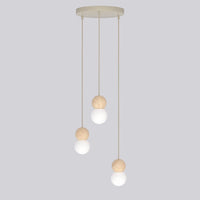 Loop hanglamp wit glas 3-lichts mokka naturel